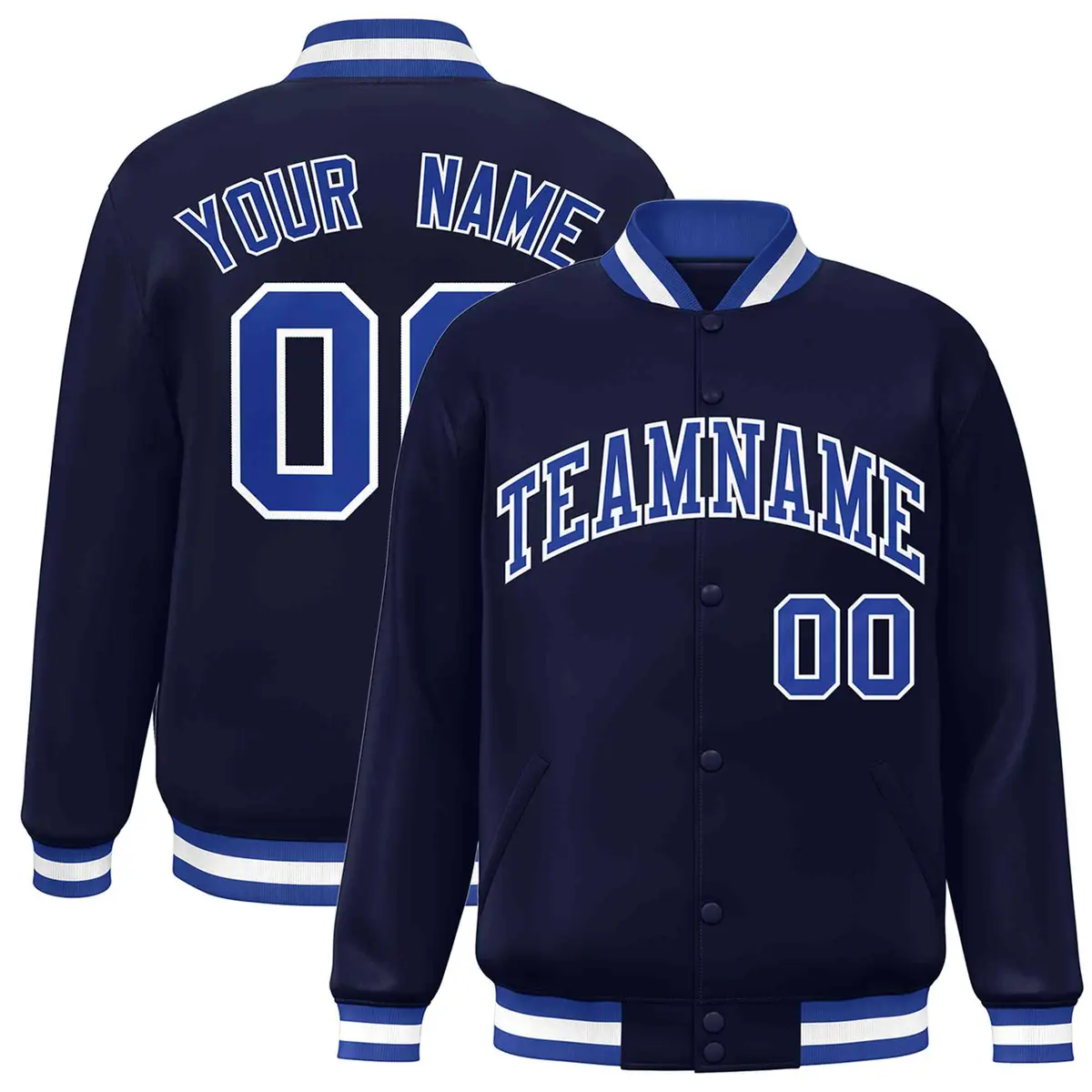 Navy Royal-White Full-Snap Varsity Letterman Jacket