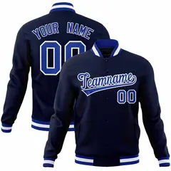 Navy Royal-White Full-Snap Varsity Letterman Jacket