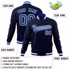 Navy Royal-White Full-Snap Varsity Letterman Jacket 4
