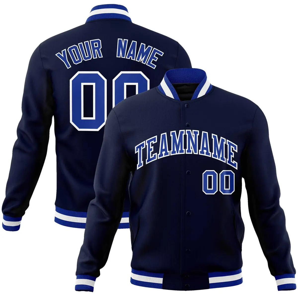 Navy Royal-White Full-Snap Varsity Letterman Jacket