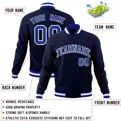 Navy Royal-White Full-Snap Varsity Letterman Jacket 4