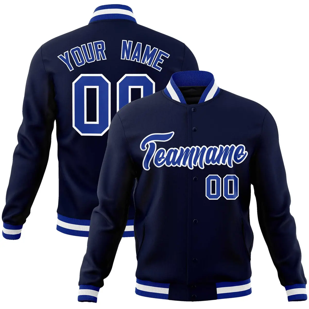 Navy Royal-White Full-Snap Varsity Letterman Jacket