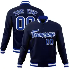 Navy Royal-White Full-Snap Varsity Letterman Jacket