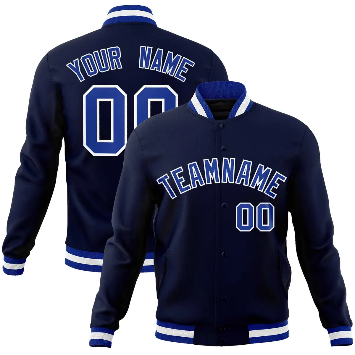 Navy Royal-White Full-Snap Varsity Letterman Jacket