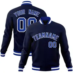 Navy Royal-White Full-Snap Varsity Letterman Jacket