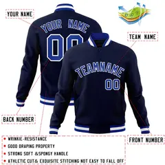 Navy Royal-White Full-Snap Varsity Letterman Jacket 4