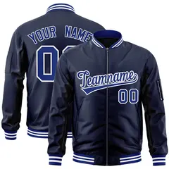 Navy Royal-White Full-Zip Varsity Letterman Bomber Jacket