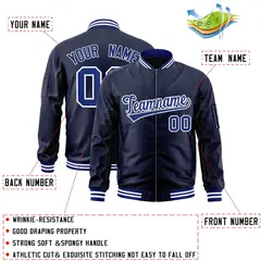 Navy Royal-White Full-Zip Varsity Letterman Bomber Jacket 2