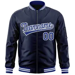 Navy Royal-White Full-Zip Varsity Letterman Bomber Jacket 3