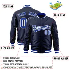 Navy Royal-White Full-Zip Varsity Letterman Bomber Jacket 2