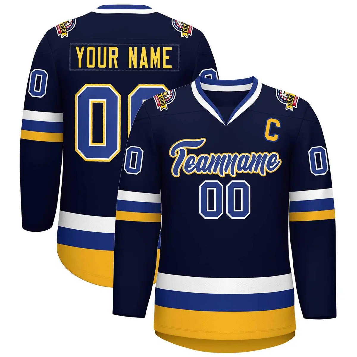 Navy Royal White-Gold Classic Hockey Jersey
