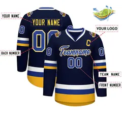 Navy Royal White-Gold Classic Hockey Jersey 2