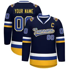 Navy Royal White-Gold Classic Hockey Jersey 1