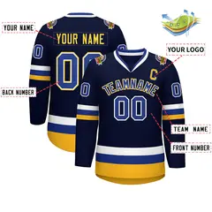 Navy Royal White-Gold Classic Hockey Jersey 2