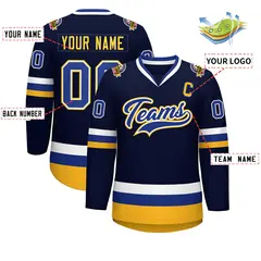 Navy Royal White-Gold Classic Hockey Jersey 2