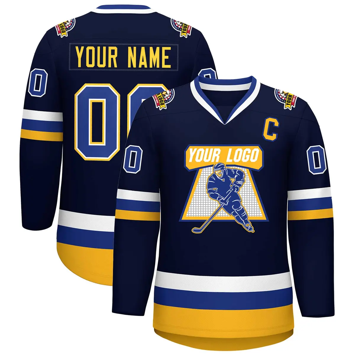 Navy Royal White-Gold Classic Hockey Jersey