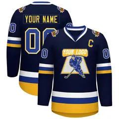 Navy Royal White-Gold Classic Hockey Jersey 1