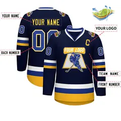 Navy Royal White-Gold Classic Hockey Jersey 2