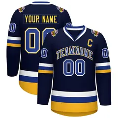 Navy Royal White-Gold Classic Hockey Jersey 1