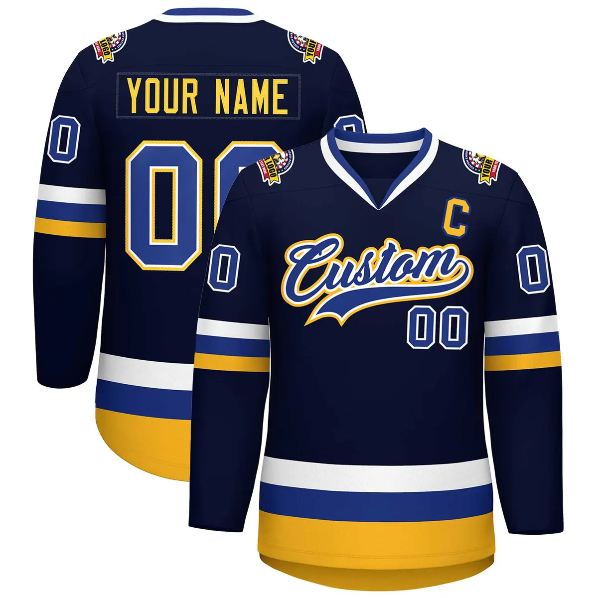 Navy Royal White-Gold Classic Hockey Jersey