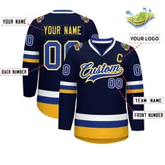 Navy Royal White-Gold Classic Hockey Jersey 2
