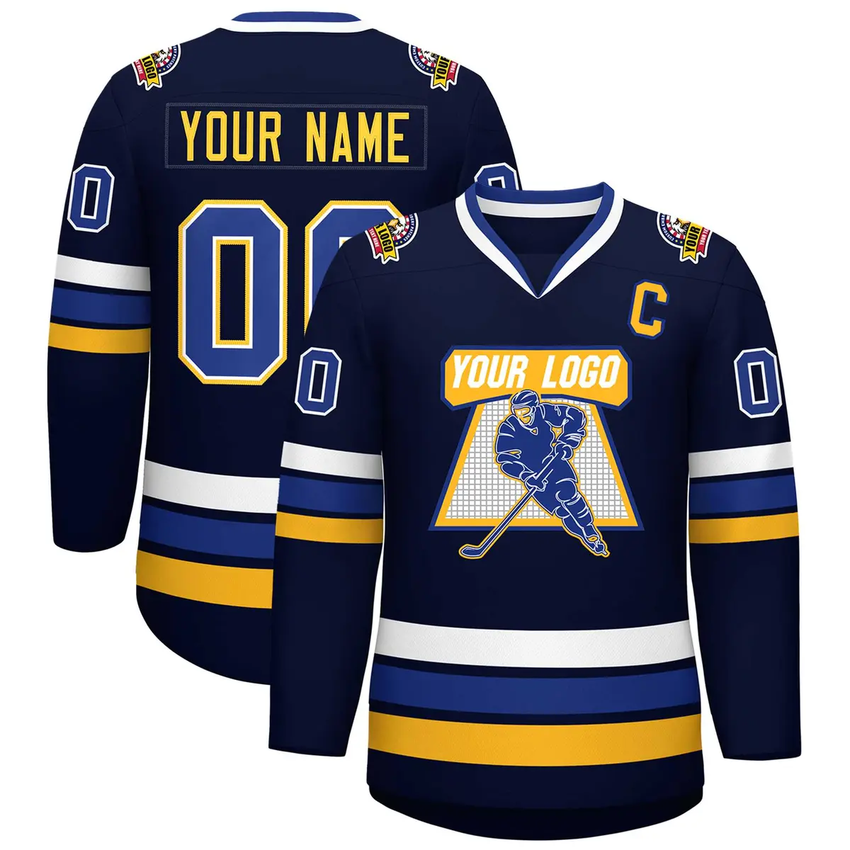 Navy Royal White-Gold Classic Hockey Jersey
