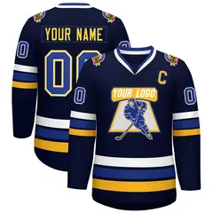 Navy Royal White-Gold Classic Hockey Jersey 1