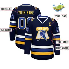 Navy Royal White-Gold Classic Hockey Jersey 2