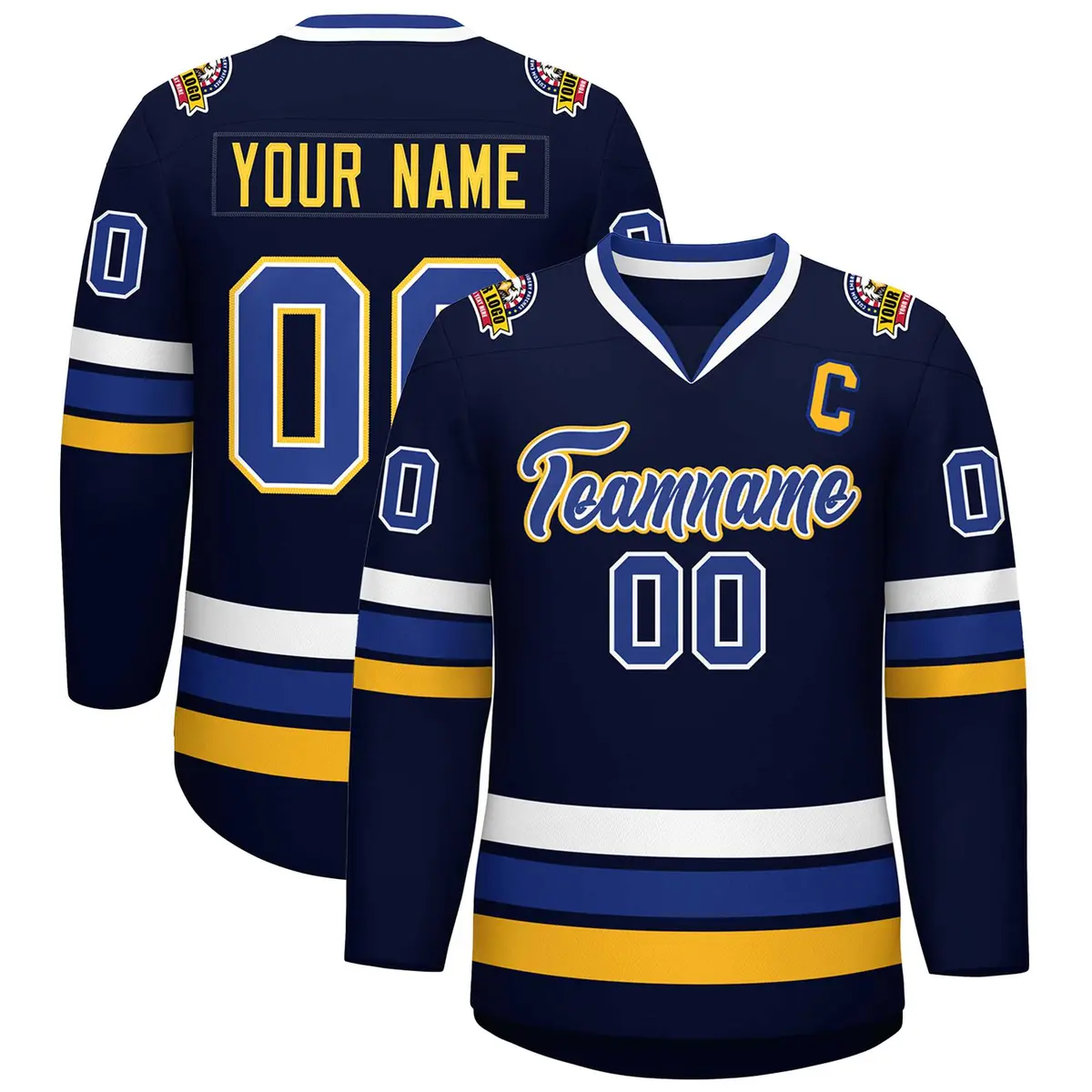 Navy Royal White-Gold Classic Hockey Jersey