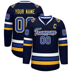 Navy Royal White-Gold Classic Hockey Jersey 1