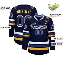 Navy Royal White-Gold Classic Hockey Jersey 2