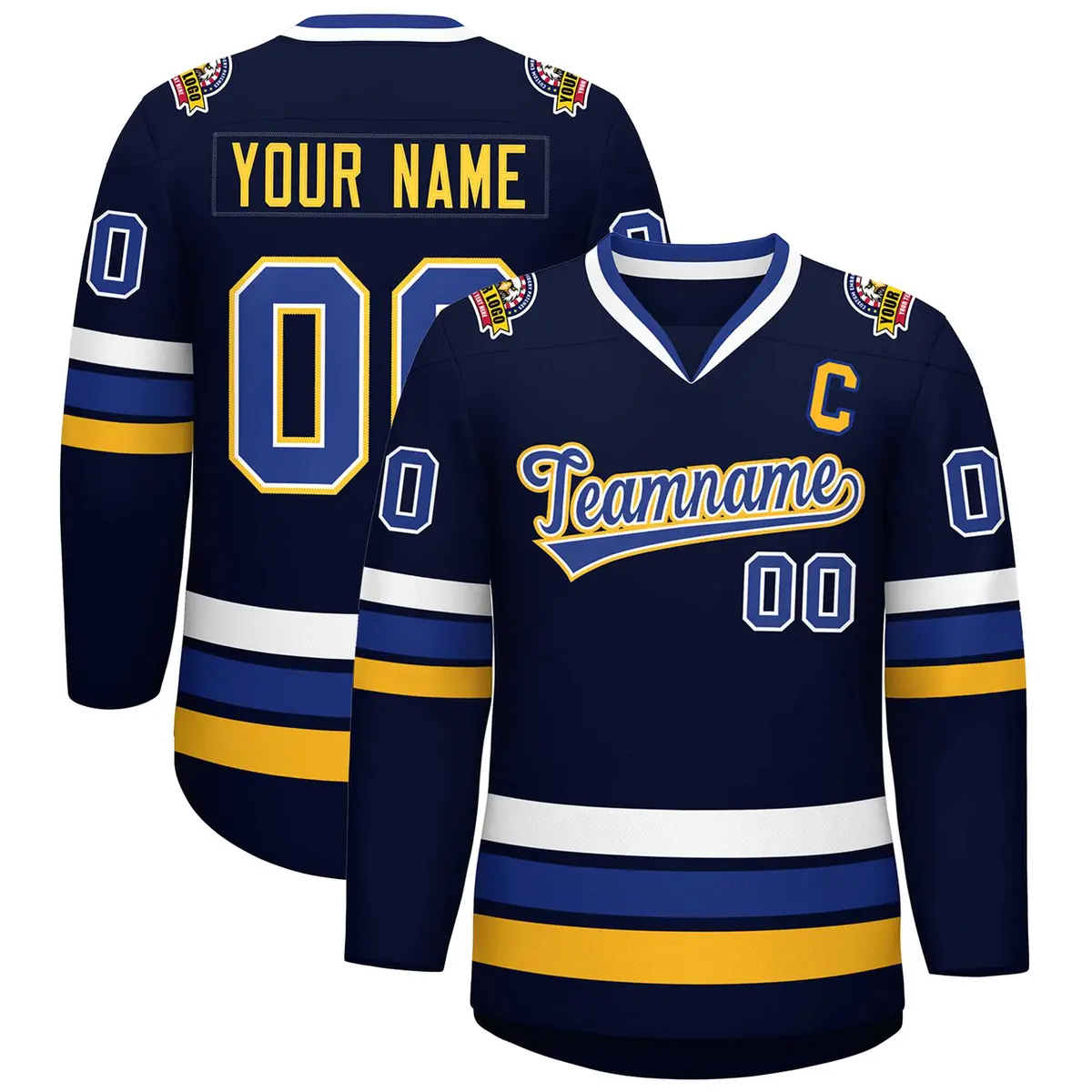 Navy Royal White-Gold Classic Hockey Jersey