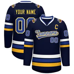 Navy Royal White-Gold Classic Hockey Jersey 1