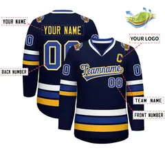 Navy Royal White-Gold Classic Hockey Jersey 2