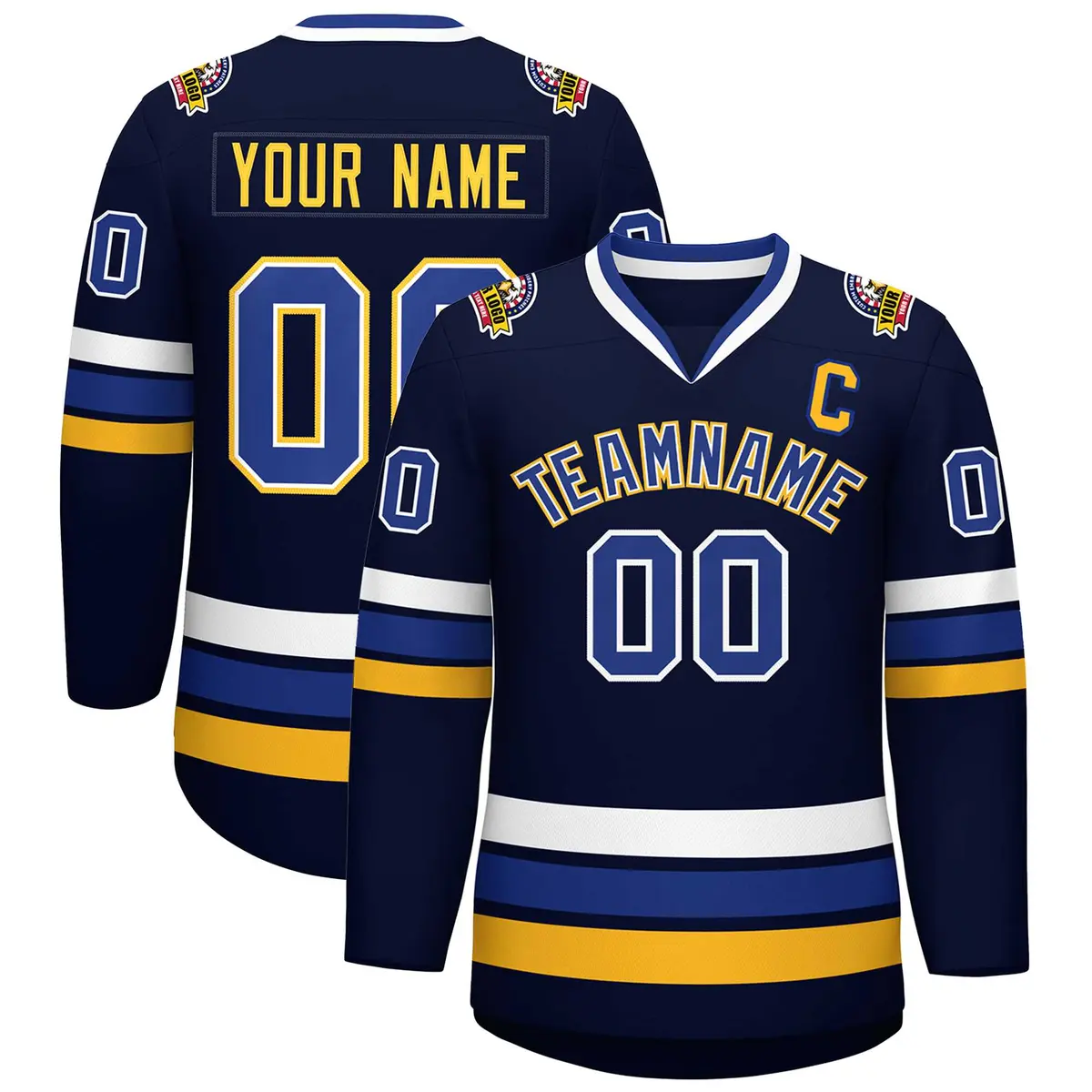 Navy Royal White-Gold Classic Hockey Jersey