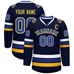 Navy Royal White-Gold Classic Hockey Jersey 1