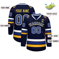 Navy Royal White-Gold Classic Hockey Jersey 2