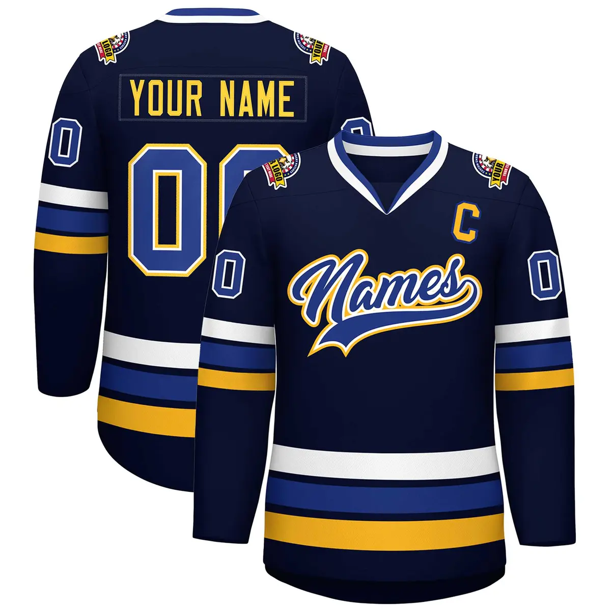 Navy Royal White-Gold Classic Hockey Jersey