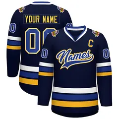 Navy Royal White-Gold Classic Hockey Jersey 1