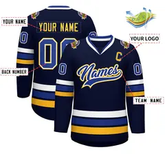 Navy Royal White-Gold Classic Hockey Jersey 2