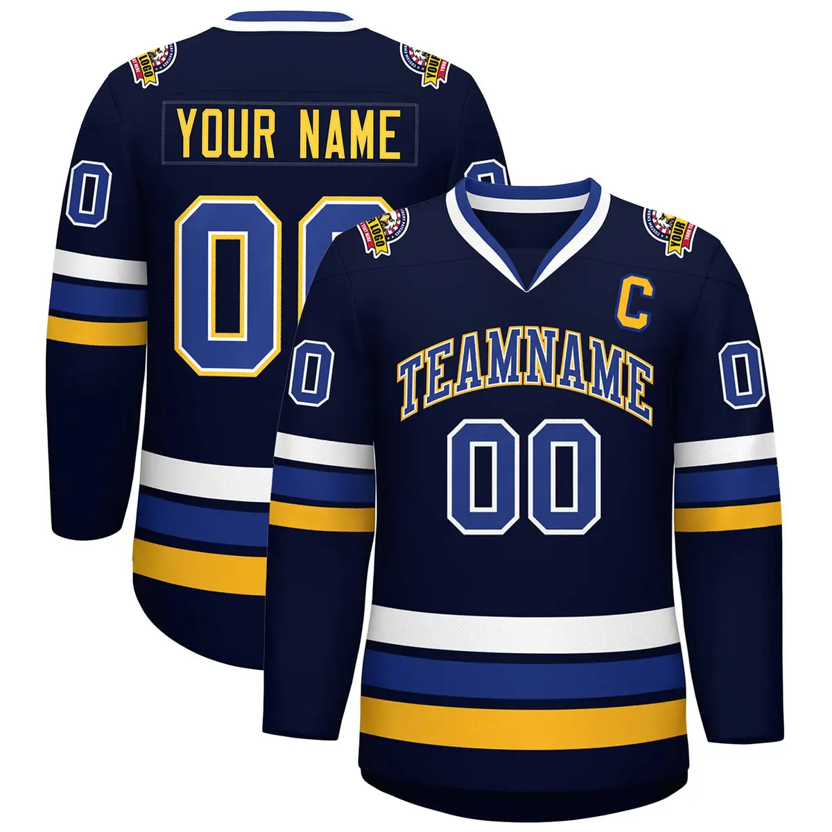 Navy Royal White-Gold Classic Hockey Jersey