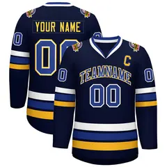Navy Royal White-Gold Classic Hockey Jersey 1