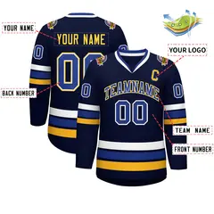 Navy Royal White-Gold Classic Hockey Jersey 2