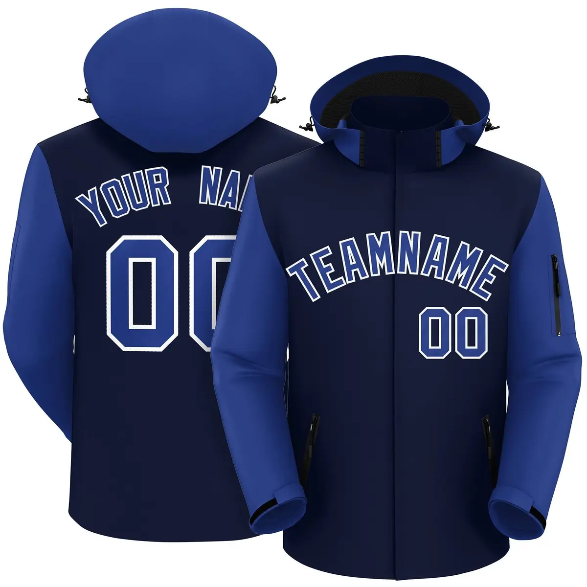 Navy Royal-White Raglan Sleeves Waterproof Jacket