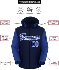 Navy Royal-White Raglan Sleeves Waterproof Jacket 2