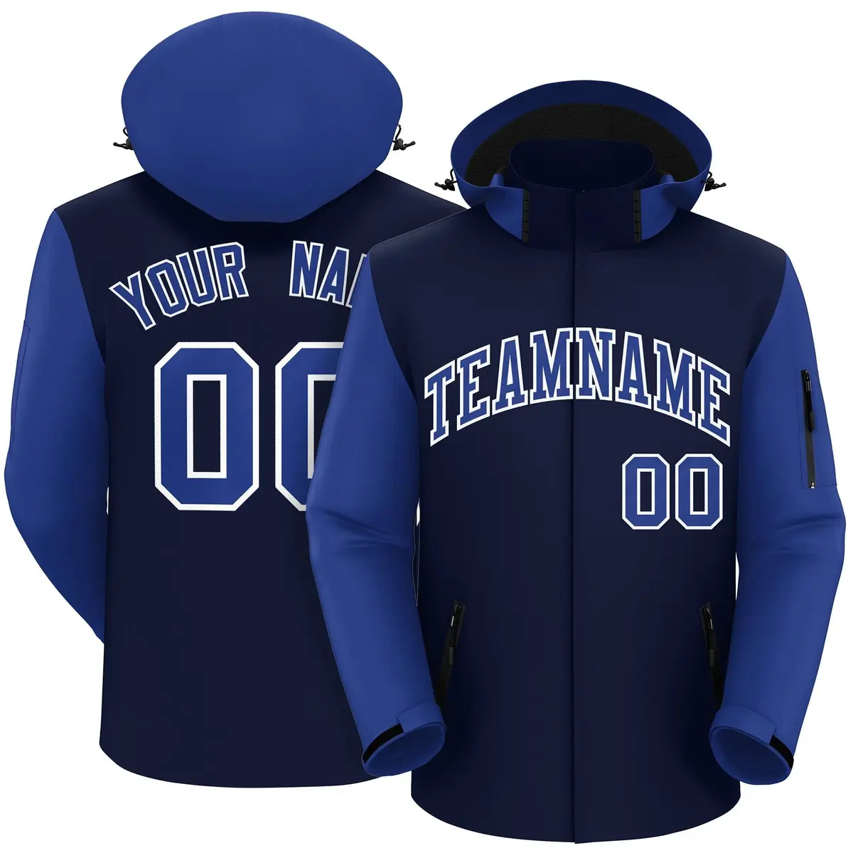 Navy Royal-White Raglan Sleeves Waterproof Jacket