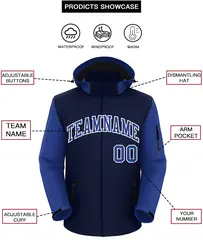 Navy Royal-White Raglan Sleeves Waterproof Jacket 2