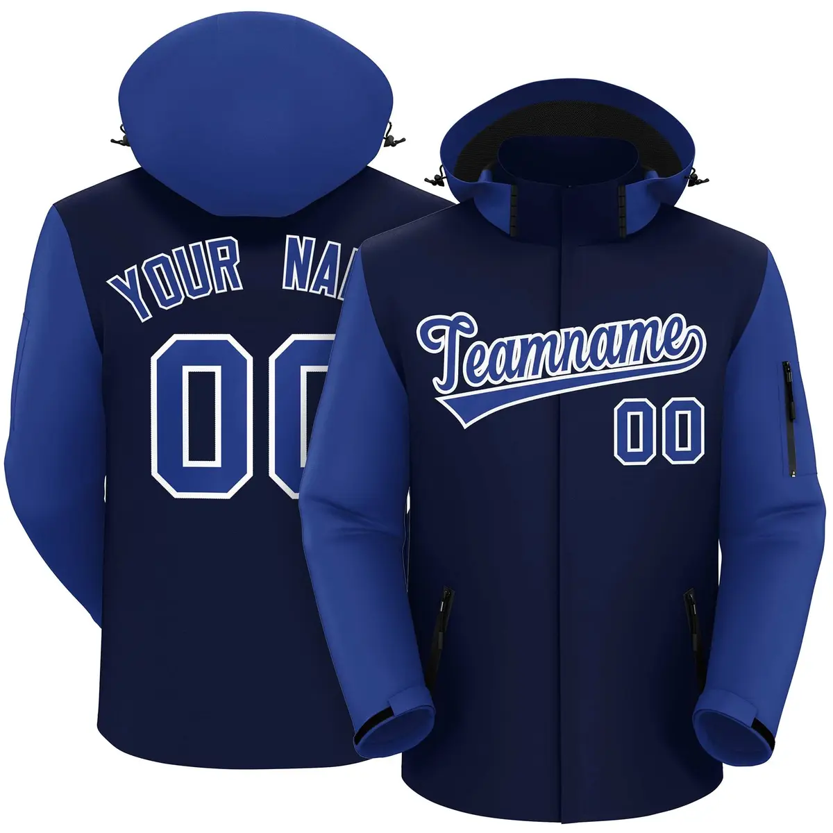 Navy Royal-White Raglan Sleeves Waterproof Jacket