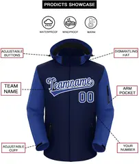 Navy Royal-White Raglan Sleeves Waterproof Jacket 2