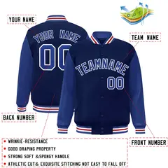 Navy Royal-White Raglan Varsity Full-Snap Letterman Jacket 2